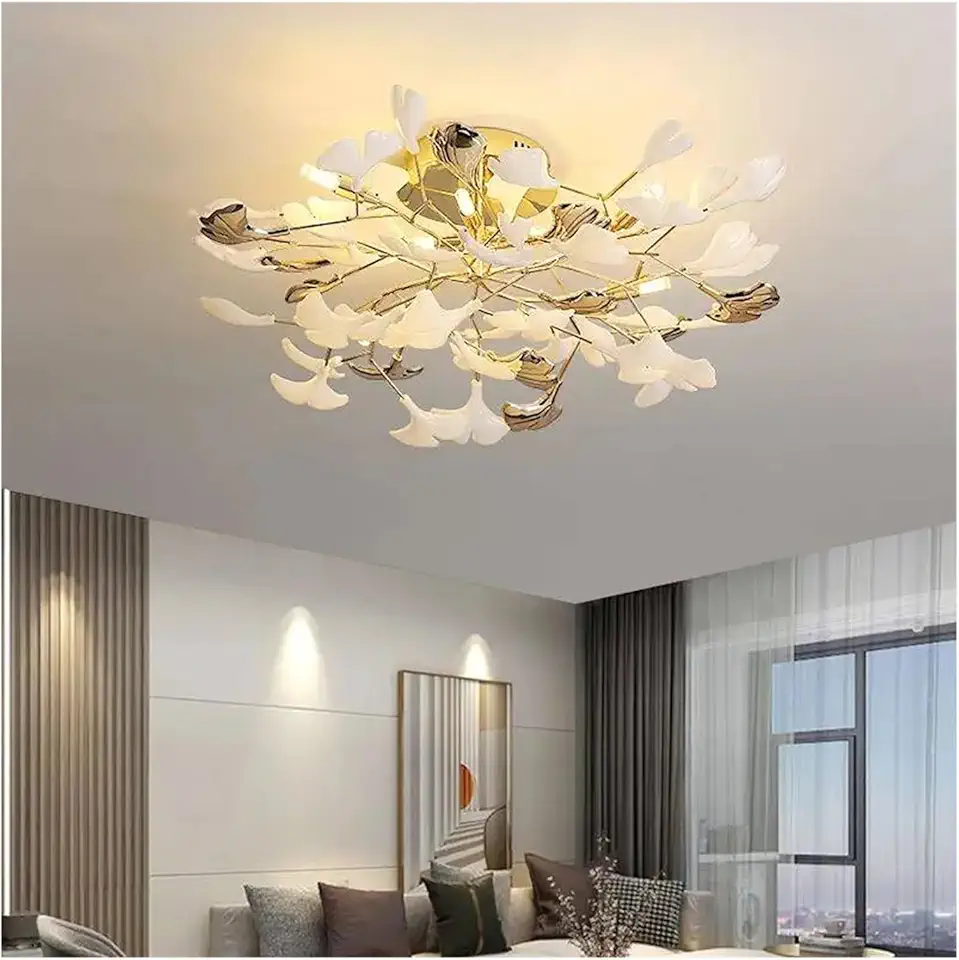 Scandinavian Ginkgo Leaf Ceiling Light G9 LED Living Room Dining Room Chandelier Art Home Decor Glossy Indoor Lighting,Chandelier Ceiling Light Fixture