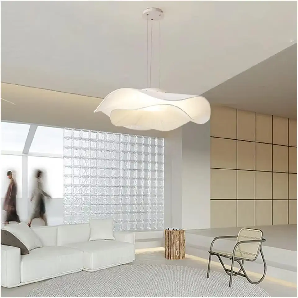 White Fabric Chandeliers LED Modern Dining Table Lamp Minimalist Bedroom Room Living Hanging Chandelier Indoor, Industrial(Cool Light)