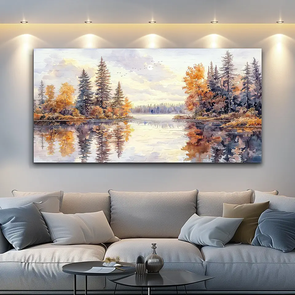 PHAOHUAXM Modern Large Canvas Print Wall Art Abstract Ink Landscape Painting Home Decoration Natural Landscape Artwork Picture Living Room Bedroom Office Wall Decoration Ready To Hang 24x48 Inches