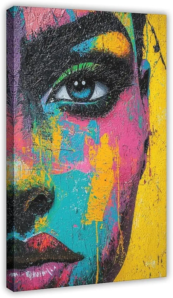 Colorful Abstract Portrait Wall Art – Street Art Inspired Canvas Print for Creative Office Or Trendy Bedroom Decor Poster Canvas Artwork Prints Rustic Farmhouse Decorations for Living Room Bathroom Be