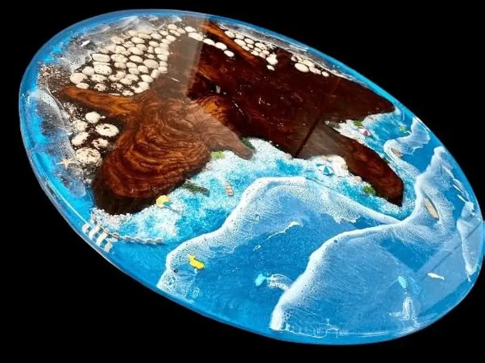 Shoreline Bliss Coastal Resin Look Epoxy Round Coffee Table Center Table Dining Room Table Living Room Table Patio Table Office Table Bar Table Conference Room Table (30