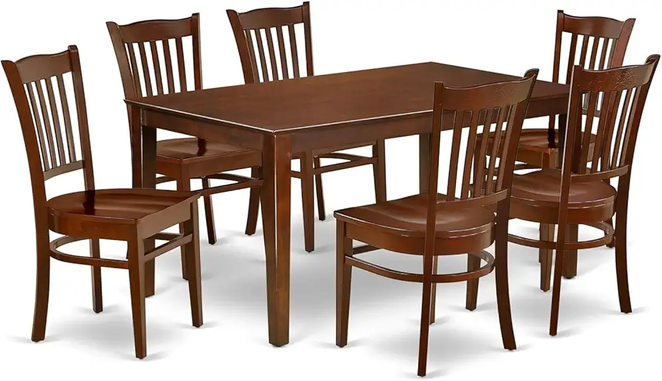7 Piece Kitchen Table & Chairs Set Consist of a Rectangle Dining Table and 6 Dining Room Chairs, 36x60 Inch, Mahogany Finish Table Set