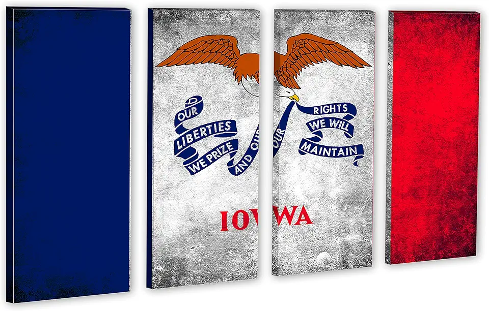 80 x 50 TOTAL - Iowa State Flag Grunge Canvas Print Wall Art - 4 Panel Split. Home decor Flag Art