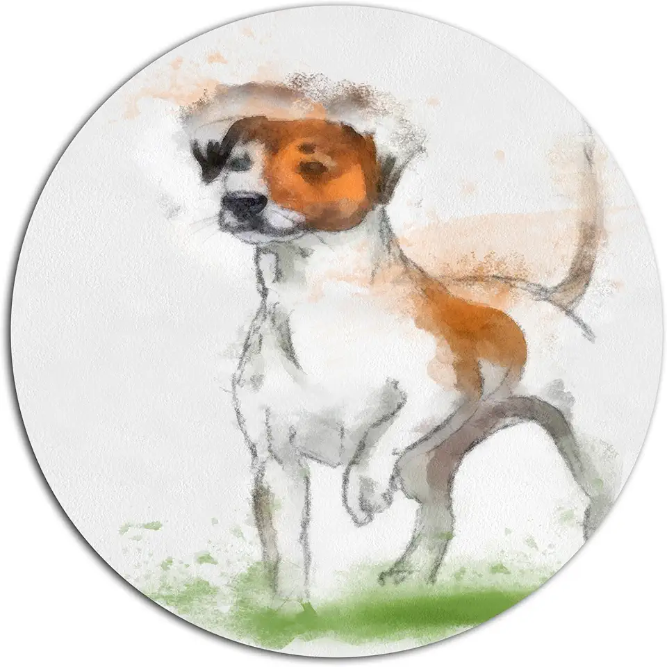 Designart Funny Dog Walking on Grass Animal Large Metal Wall Art-Disc of 23 inch, 23'' H x 23'' W x 1'' D 1P, White