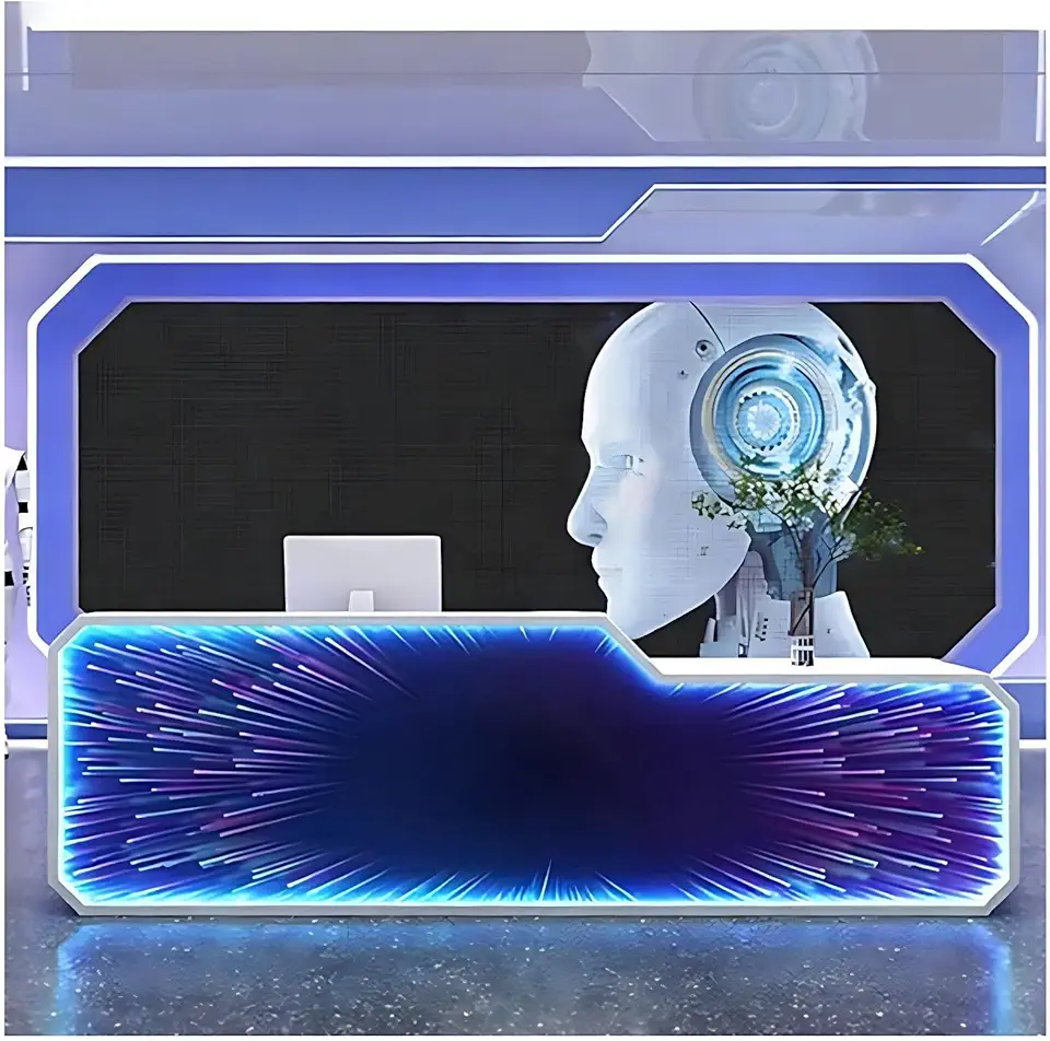 Reception Desk – Modern Front Desk Reception Counter with Hidden Ambient Light, Retail & Checkout Counter for Office, Custom Logo, Fully Assembled (A,128IN)