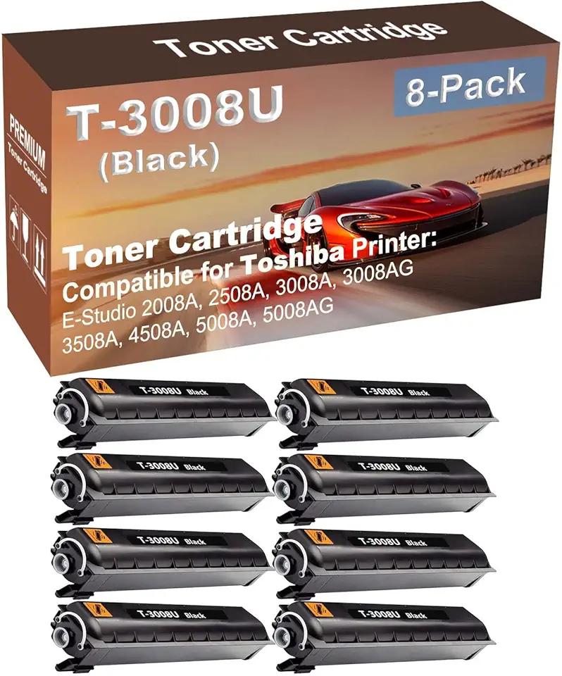 8-Pack Compatible High Capacity E-Studio 2008A, 2508A, 3008A, 3008AG, 3508A, 4508A, 5008A, 5008AG Printer Toner Cartridge Replacement for Toshiba T-3008U Printer Cartridge (Black)