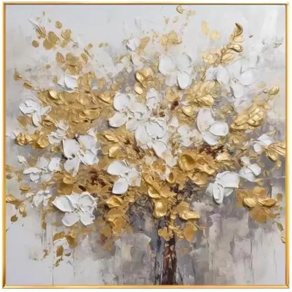 Hand Painted 3D Oil Paintings 100% Hand Painted Oil Painting Modern Floral Paintings Wall Decor Tree of Life Artwork Living Room Bedroom Office Bathroom Home Wall De A-90 * 90cm