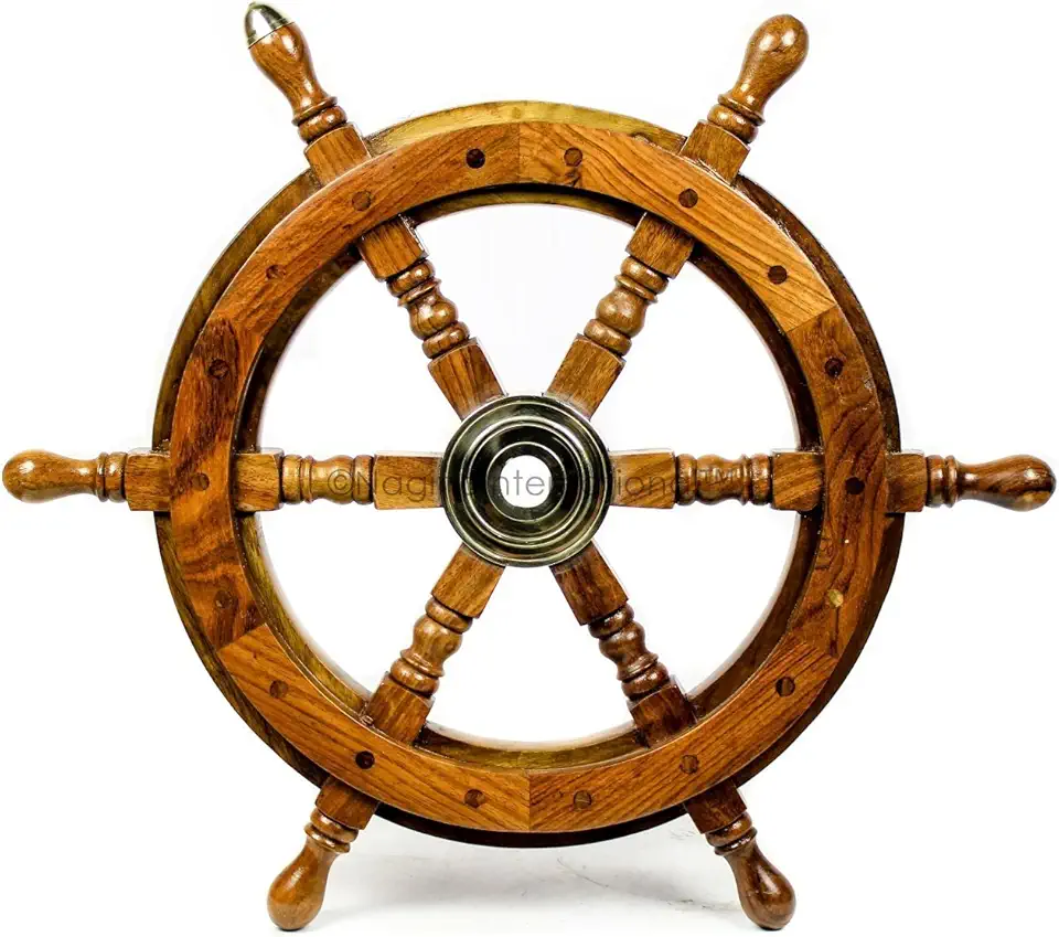 Nagina International Deluxe Pirate's Handcrafted Premium Nautical Ship Wheels With A Northern Brass Cap | Home Wall Decor Sculpture Accent (72 Inches, Rosewood)