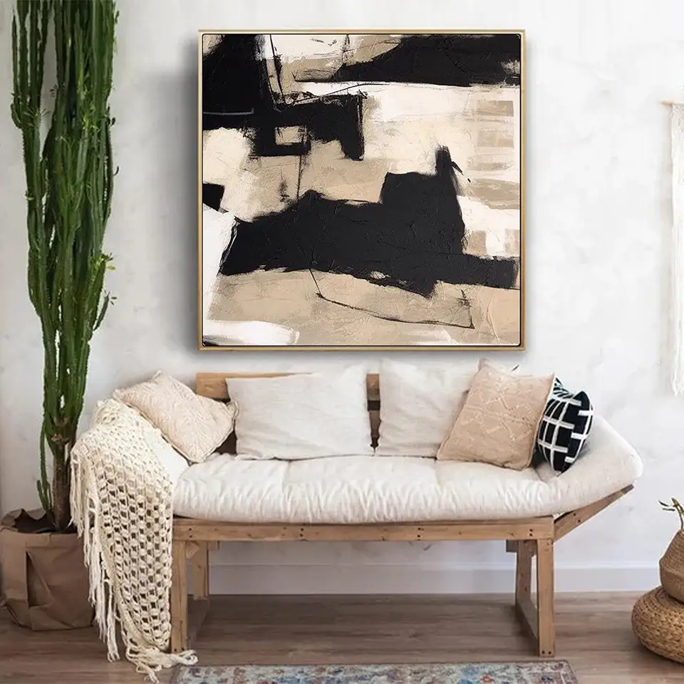 Black Brown Abstract Color Blocks Wall Art,Texture Wall Painting,Canvas Art,Minimal Art,Modern Home Decor,Sofa Wall Art,Unstretched,Frameless,(183X183cm) 72X72Inches