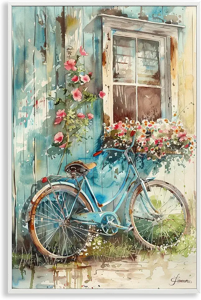 Stupell Industries Leaning Spring Bicycle White Framed Giclee Wall Art Design by Franklyn Gregory, 20 x 30
