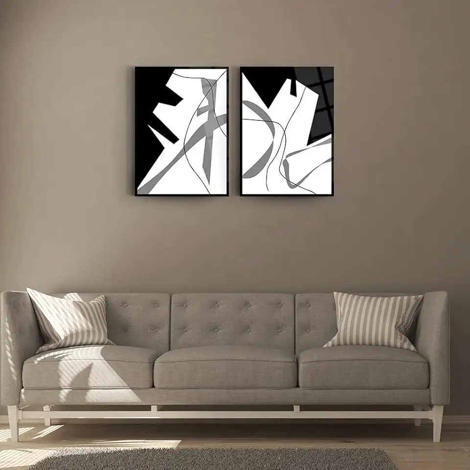 Abstract Pattern Set Of 2 Wall Decor , Glass Wall Art, Frameless Free Floating Tempered Glass Panel, Living Room Decoration (27.5”W x 39.3”H – 70x100cm Each Piece)