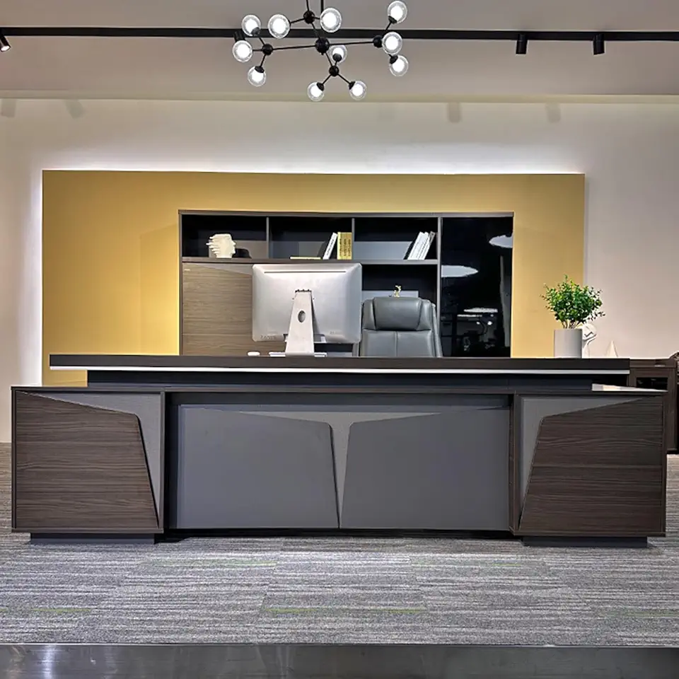 YZABEL Luxury Corner Executive Desk with Drawers and Lateral File Cabinet, Business Boss President Big Desk Writing Study Table Business Furniture Set Workstation for Home Office