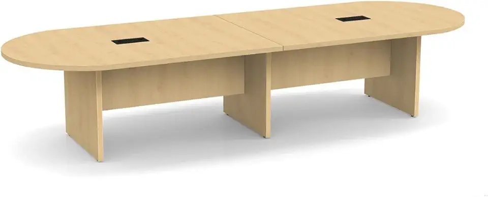 Thaweesuk Shop New 12 FT Natural Maple Finishes Modern Executive Racetrack Shaped Conference Room Table Panel Legs Wood Grommets Boardroom Meeting 2 Power Data Modules White Oval Desk Hardwood Office