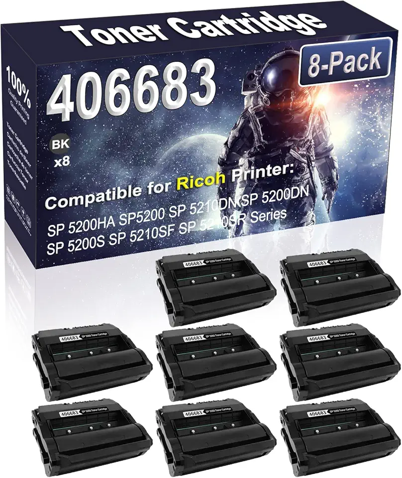 8-Pack (Black) Compatible 406683 Laser Toner Cartridge Replacement for Ricoh SP 5200HA SP5200 SP 5210DN SP 5200DN SP 5200S SP 5210SF SP 5210SR Printer