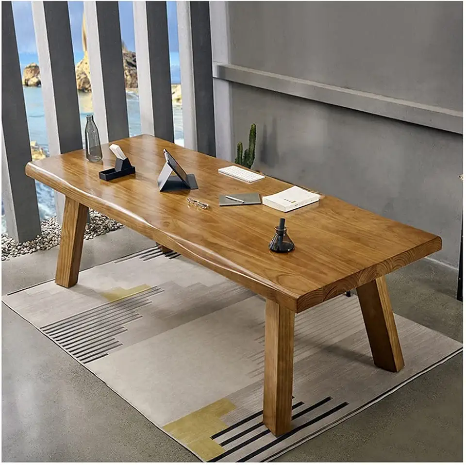 Office Desk Modern Minimalist Solid Wood Computer Desk with Keyboard Tray, Home Office Notebook Pine Desk/Study Desk, Easy Installation