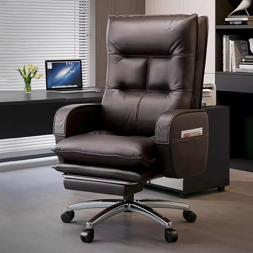 High Back Swivel Desk Chair with Footrest and 7 Point Massage Leather Padded Armrests (1)