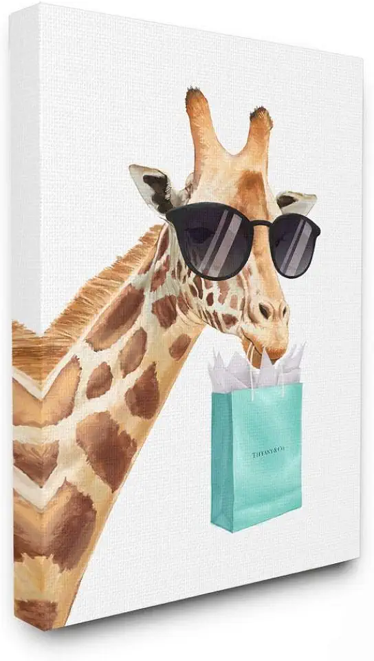 Stupell Industries Glam Fashion Giraffe Animal Blue Painting Canvas Wall Art, 36x48