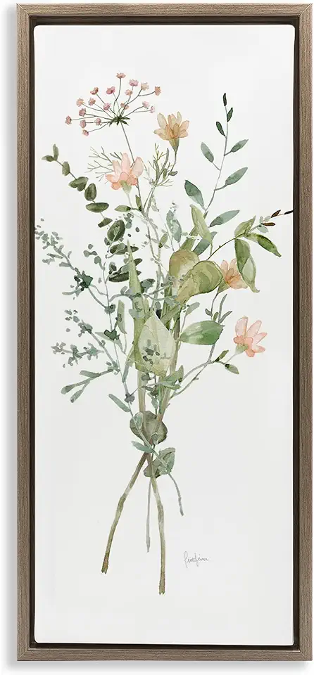 Stupell Industries Wild Country Herb Bundle Brown Framed Floater Canvas Wall Art Design by Livi Finn, 15 x 31