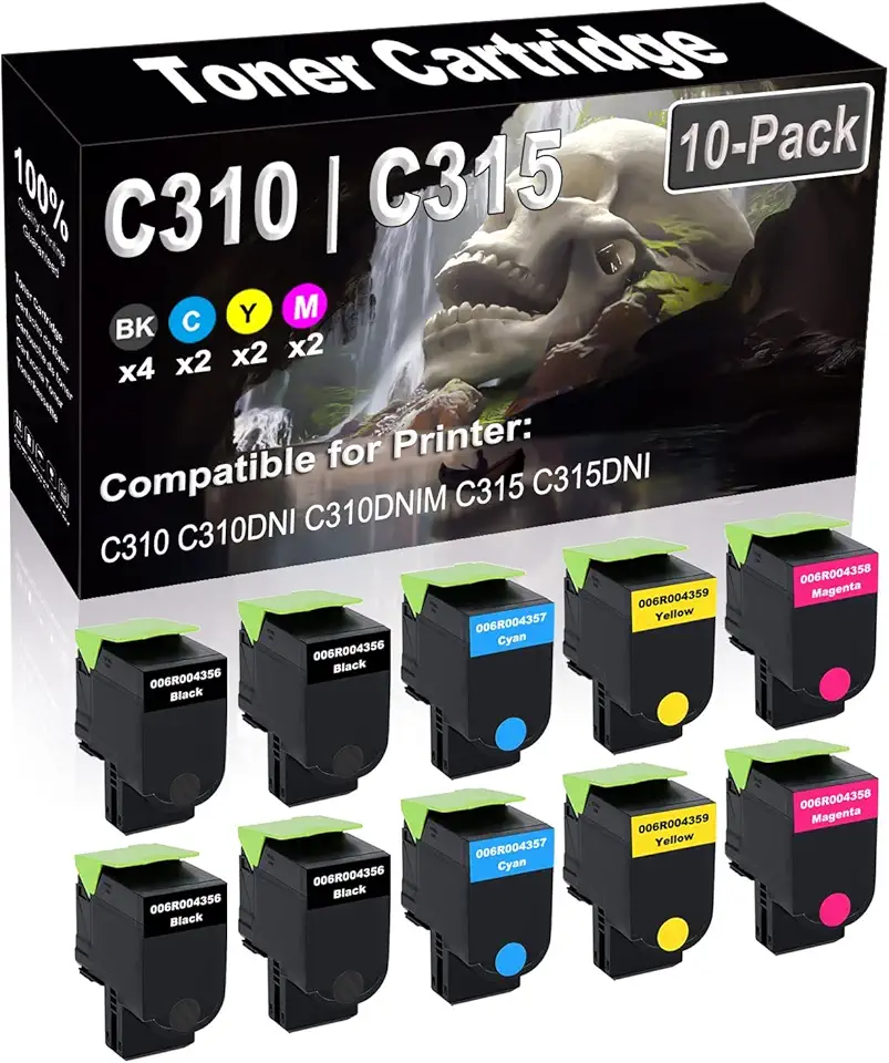 10-Pack (4BK+2C+2Y+2M) Compatible High Yield 006R004356 006R004357 006R004359 006R004358 Laser Printer Toner Cartridge Used for C310 C310DNI C310DNIM C315 C315DNI Printer