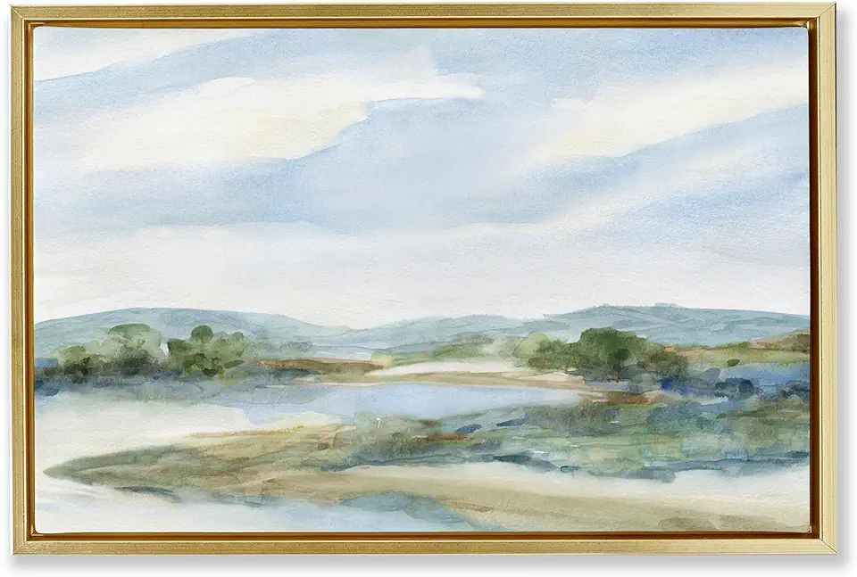 Stupell Industries River Bend Scenery Abstract Gold Framed Floater Canvas Wall Art Design by Carol Robinson, 25 x 17