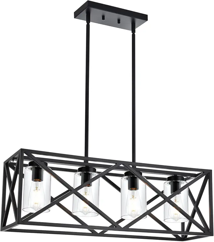 Sponsored Ad - TODOLUZ 30.35” Dining Room Lighting Fixtures Hanging Black Finish 4-Lights Open Frame Farmhouse Chandelier Pendant Light for Kitchen Island Pool Table with Clear Glass