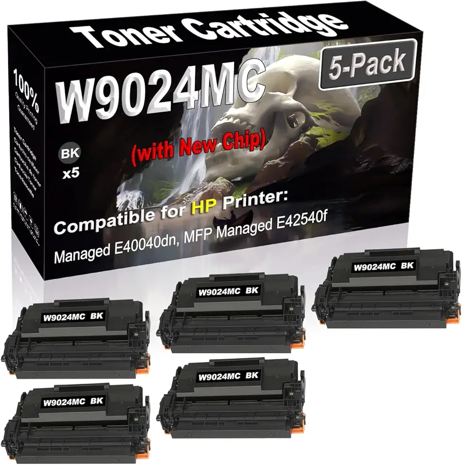 5-Pack Compatible High Capacity W9024 W9024MC (with New Chip) Imaging Toner Cartridge use for Managed E40040dn MFP E42540f Printer (Black)