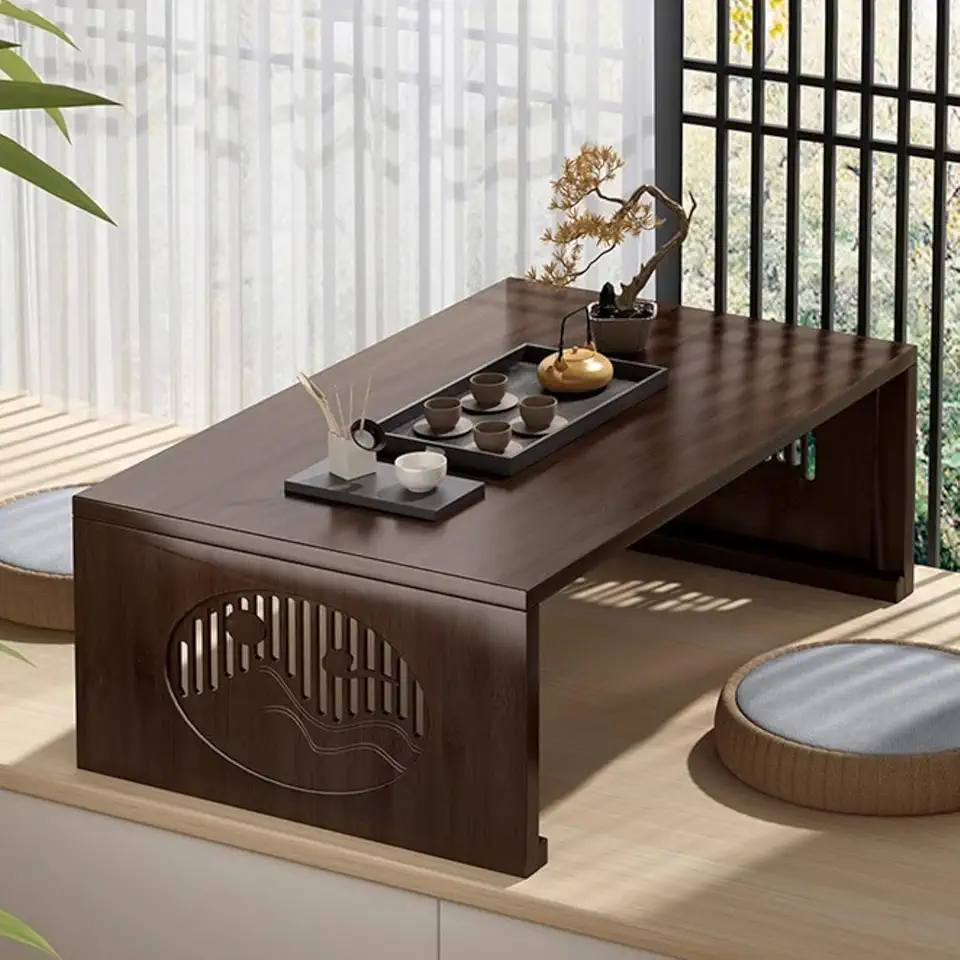 Bamboo Japanese Folding Table, Floor Low Table, Modern Tatami Coffee Table, Rectangular Wooden Tea Tables, Tatami Dining Floor Desk for Sitting on The Floor(80 * 40 * 40CM)