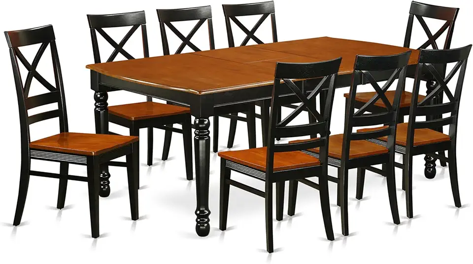 East West Furniture DOQU9-BCH-W 9 Piece Kitchen Table Set Includes a Rectangle Dining Table with Butterfly Leaf and 8 Dining Room Chairs, 42x78 Inch, Black & Cherry