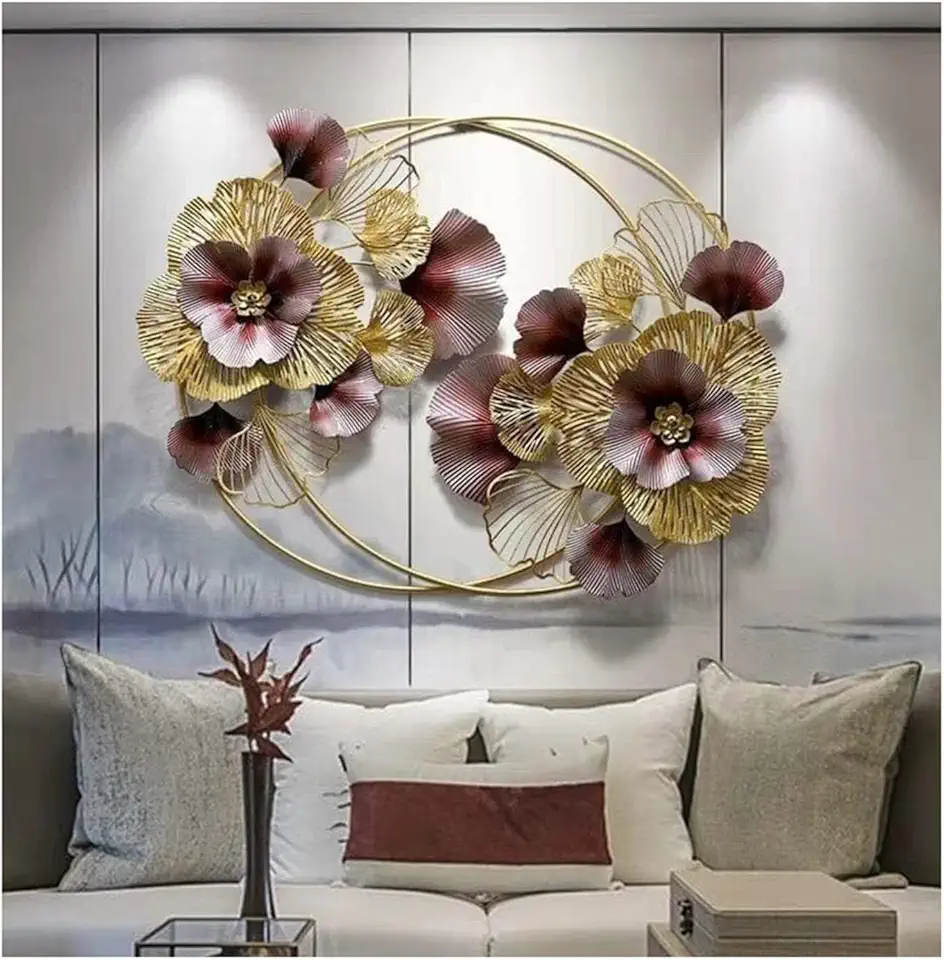 Metal Wall ArtEuropean-Style Living Room Back Wall Three-Dimensional Wall Decoration Leaf Wall Hanging Pieces Porch Decoration Wall Decoration