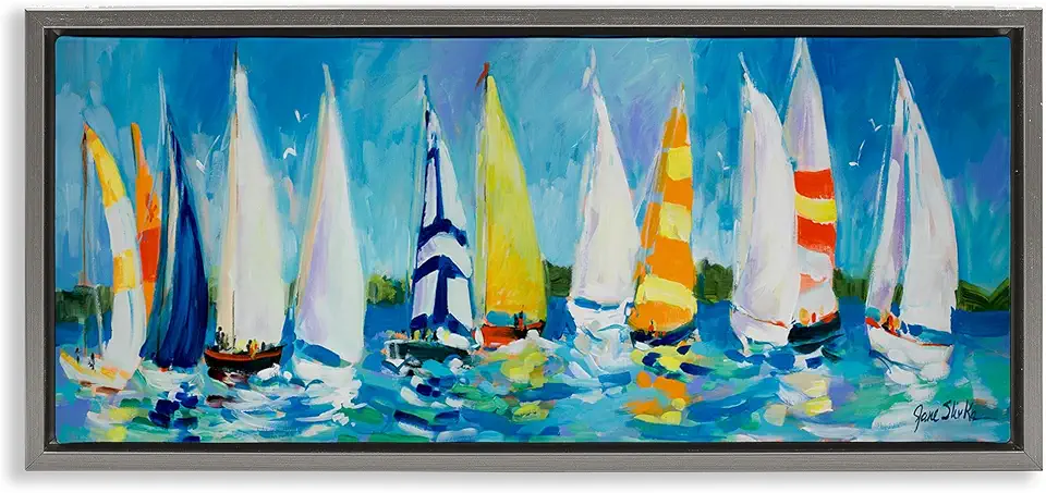 Stupell Industries Regatta Sailboat Fleet Framed Floater Canvas Wall Art by Jane Slivka