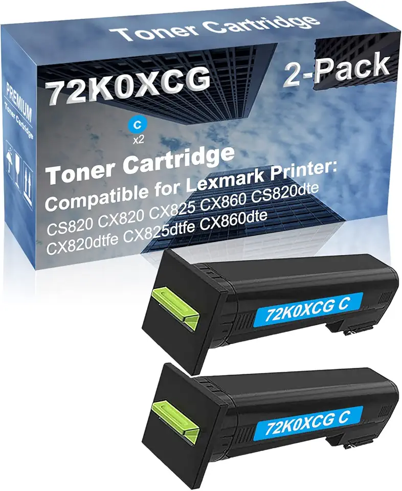 2-Pack (Cyan) Compatible CX860 CS820dte CX820dtfe Printer Toner Cartridge High Capacity Replacement for 72K0XCG Toner Cartridge