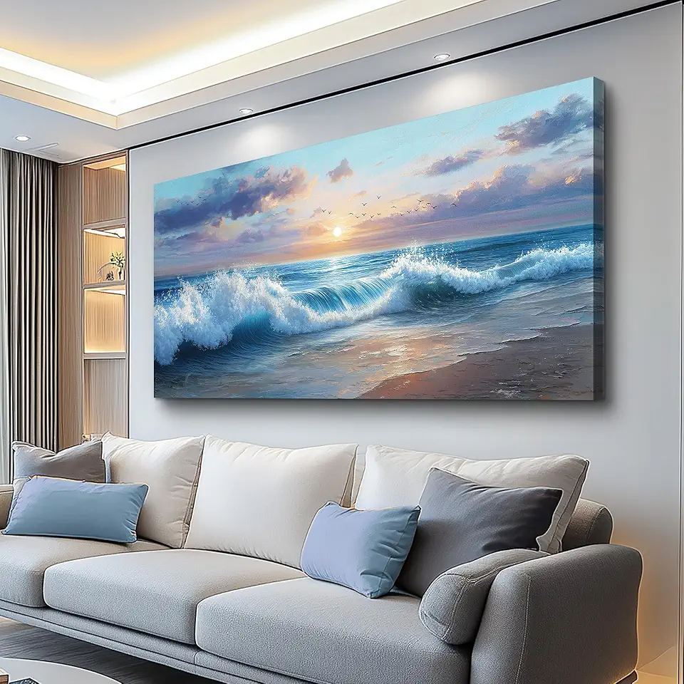 PHAOHUAXM Large Canvas Wall Art For Living Room Wall Decoration For Bedroom Seaside Landscape Painting Dining Room Decor Printed Picture Artworks Modern Room Bathroom Home Decor Aesthetics 24