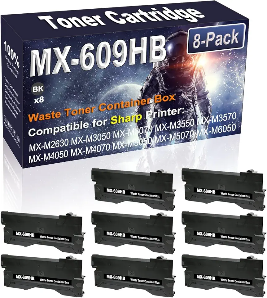 8-Pack (Black) Compatible MX-609HB MX609HB Waste Toner Container Box Replacement for Sharp MX-M2630 MX-M3050 MX-M3070 MX-M3550 MX-M3570 MX-M4050 MX-M4070 MX-M5050 Printer
