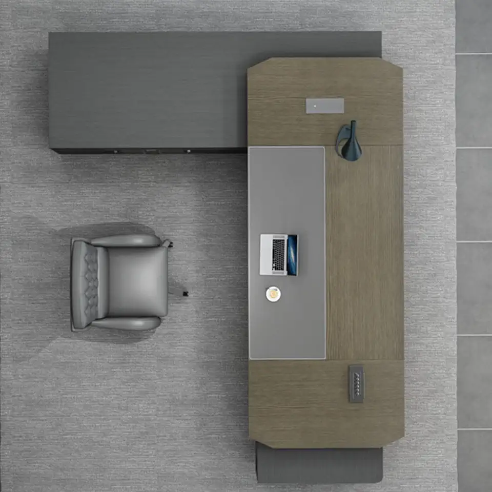 Modern Light Luxury Rectangular L Shaped Desk Writing Study Desk Computer Desk for Home Office with Storage Cabinets