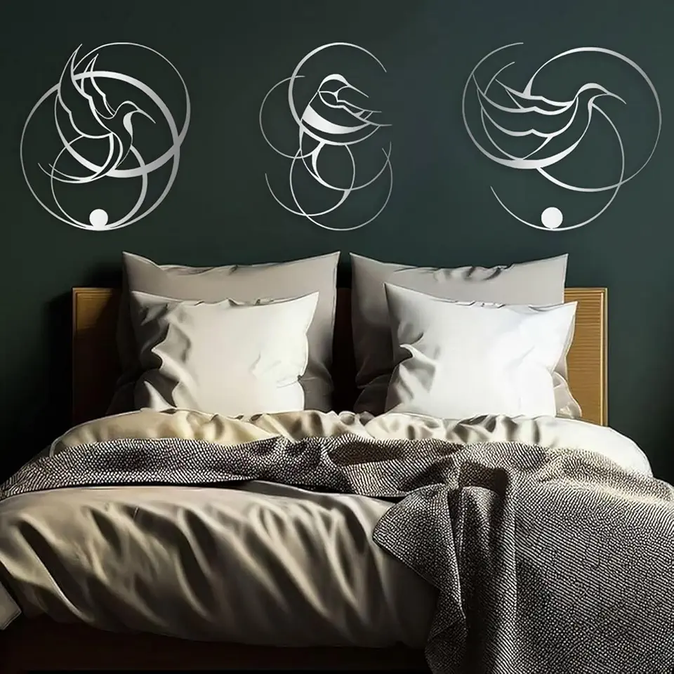 Idadey Metal Hummingbird Wall Decor, Hummingbird Wall Art Metal, Bird Wall Decor, Metal Bird Wall Art, Line Art Wall Decor, Minimalist Wall Art, Wall Decor Living Room (Silver, 39x39in|100x100cm)