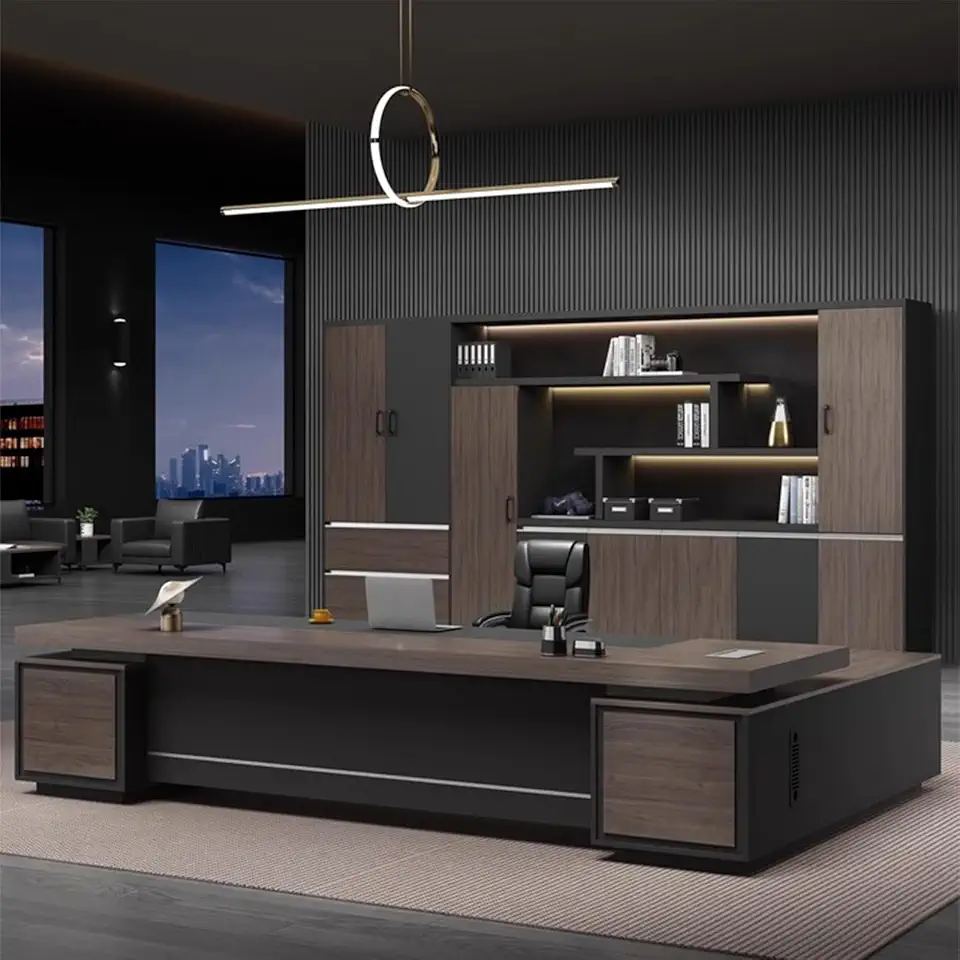 L-Shaped Office Executive Desk with Drawer, 94.4