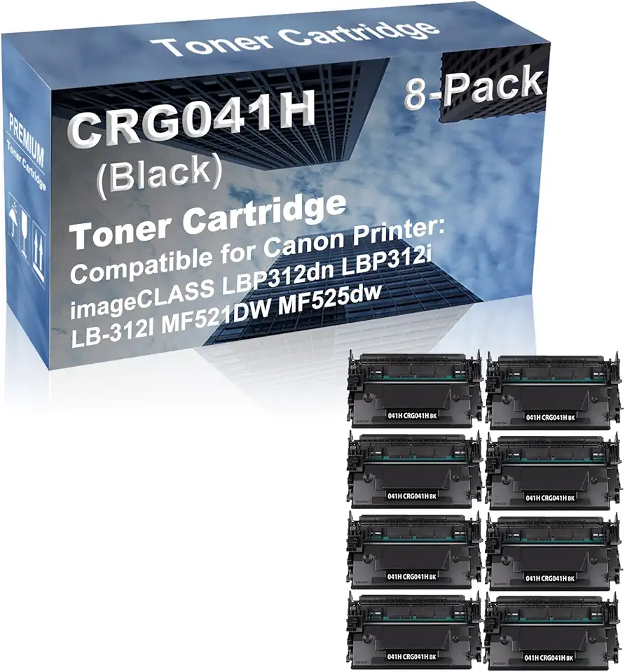 8-Pack Compatible High Capacity 041H CRG041H (0453C001) Imaging Toner Cartridge use for Canon imageCLASS LBP312dn LBP312i LB-312I MF521DW MF525dw Printer (Black)