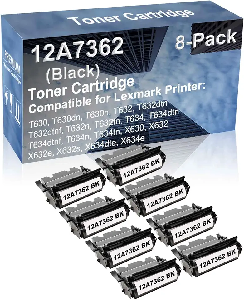 8-Pack Compatible High Capacity T634tn, X630, X632, X632e, X632s, X634dte, X634ee Printer Toner Cartridge Replacement for 12A7362 Printer Cartridge (Black)
