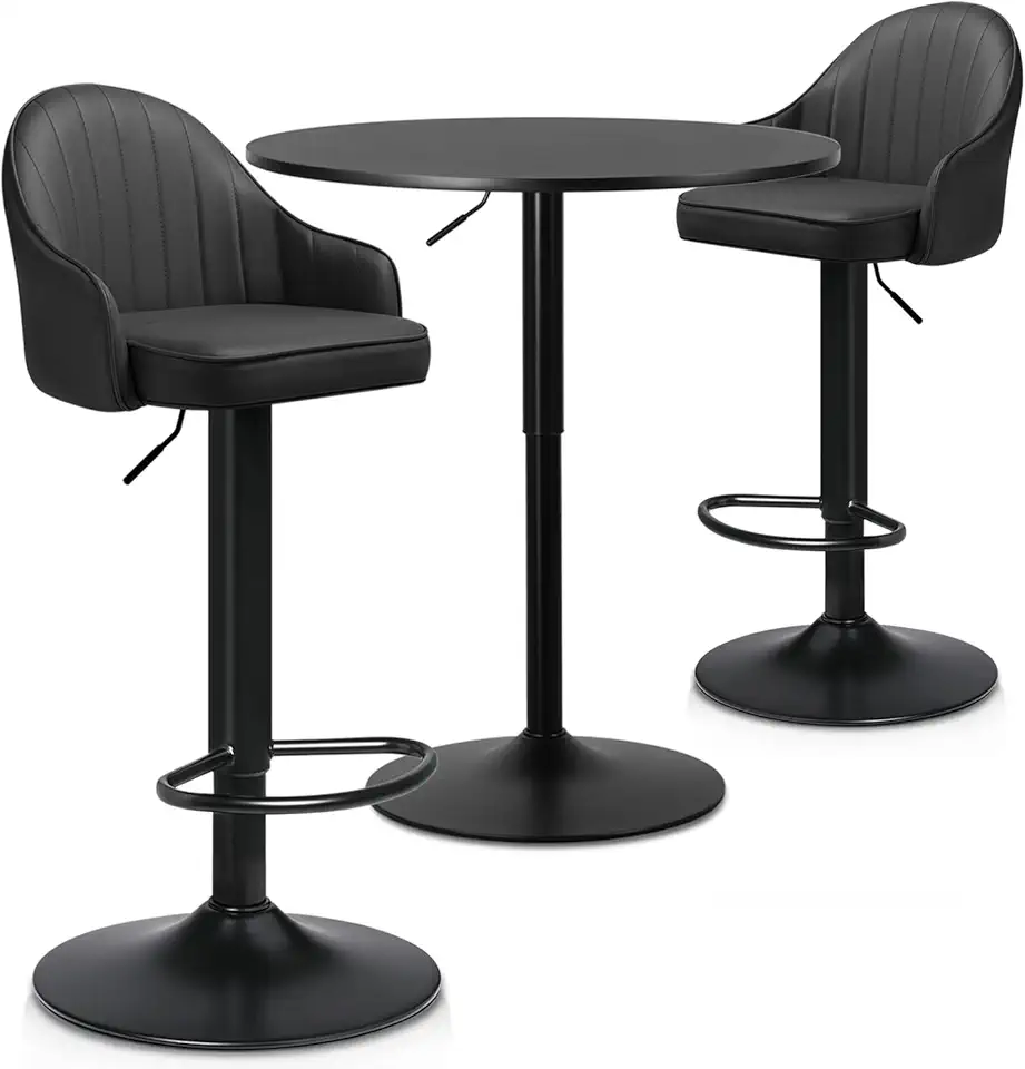 Magshion 3 Piece Bar Dining and Chair Set, Black Shell Back Bar Stools Set of 2 PU Leather and 31 Inch Adjustable-Heigh Pub Table Sturdy Base Bistro Table for Pub Kitchen Dining Room
