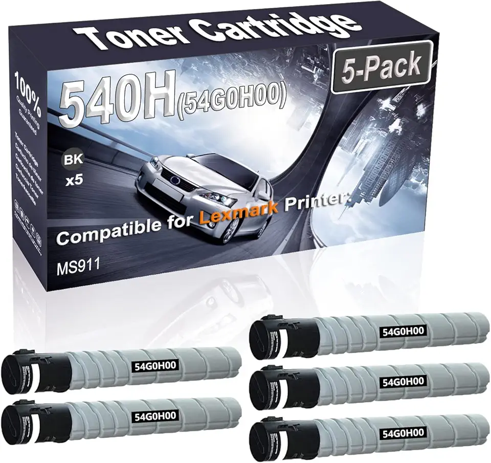 5-Pack (Black) Compatible 540H 54G0H00 Printer Toner Cartridge (High Capacity) fit for MS911 Printer