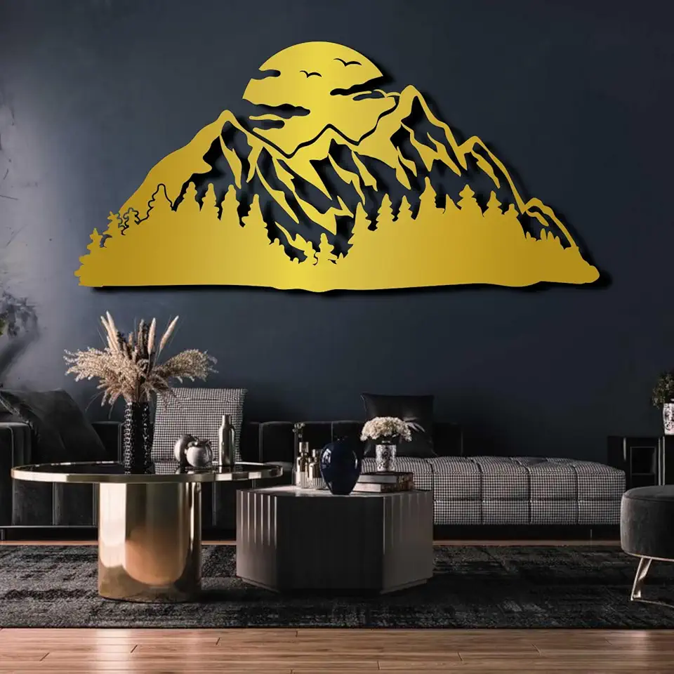 Metal Mountain Wall Art, Mountain With Sun Wall Art, Large Mountain Metal Wall Art, Mountain Metal Wall Art, Nature Mountain Metal Decor, Outdoor Metal Wall Art, Metal Wall Art for Living Room, Bedroom (79