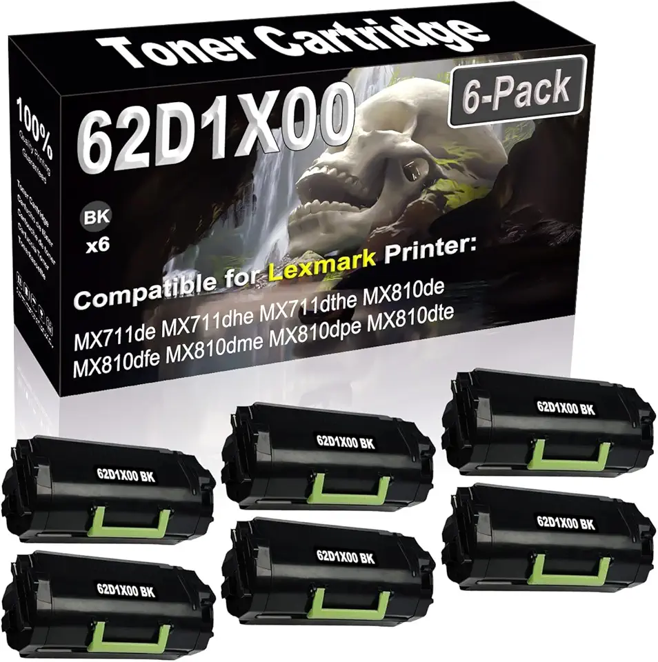 6-Pack (Black) Compatible High Yield 621X 62D1X00 Laser Printer Toner Cartridge use for MX711de MX711dhe MX711dthe MX810de MX810dfe MX810dme Printer