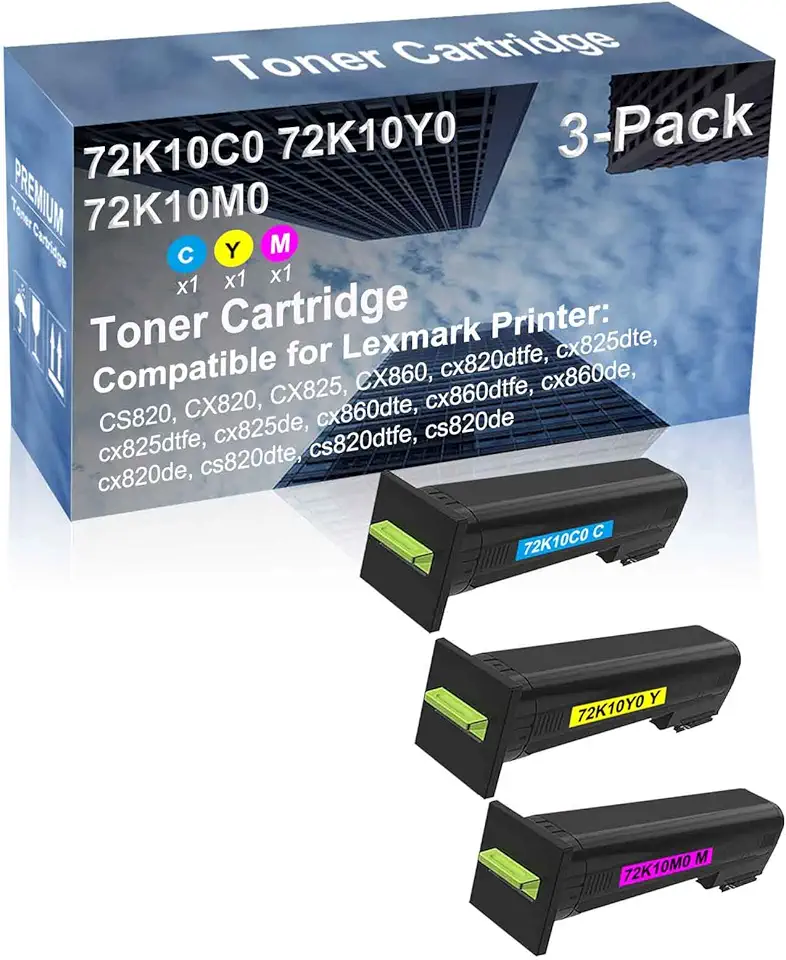 3-Pack (C+Y+M) Compatible cx825dte, cx825dtfe, cx825de, cx860dte, cx860dtfe Printer Toner Cartridge High Capacity Replacement for 72K10C0+ 72K10Y0+ 72K10M0 Toner Cartridge