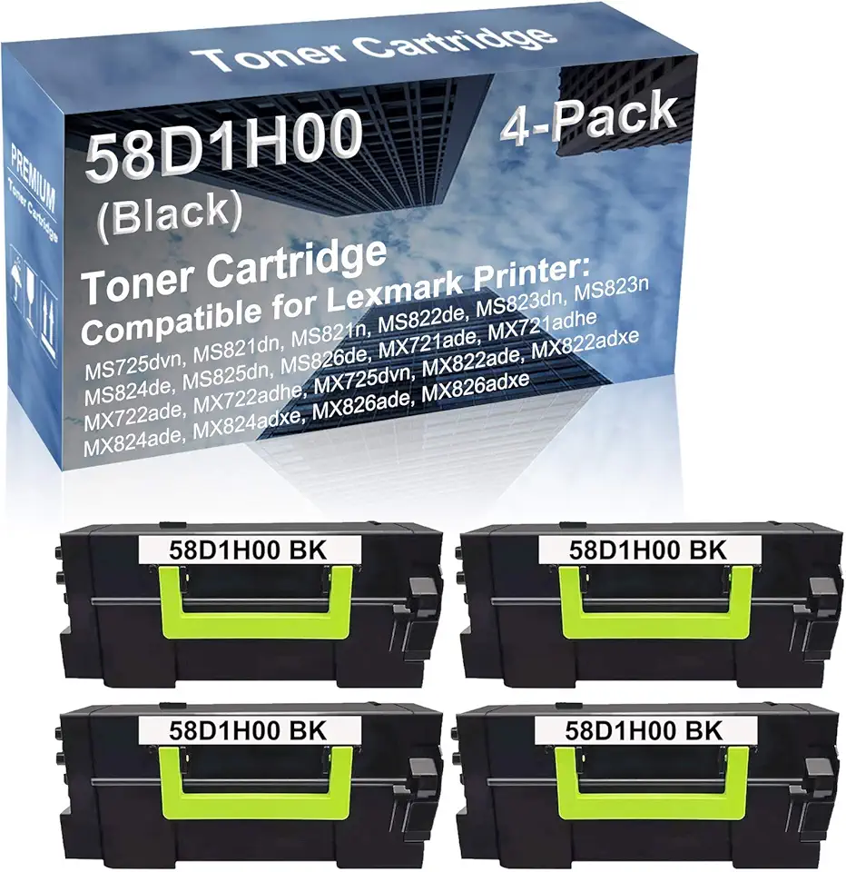 4-Pack Compatible High Capacity 58D1H00 Toner Cartridge use for MS725dvn MS821dn MS821n MS822de MS823dn MS823n MS824de Printer (Black)