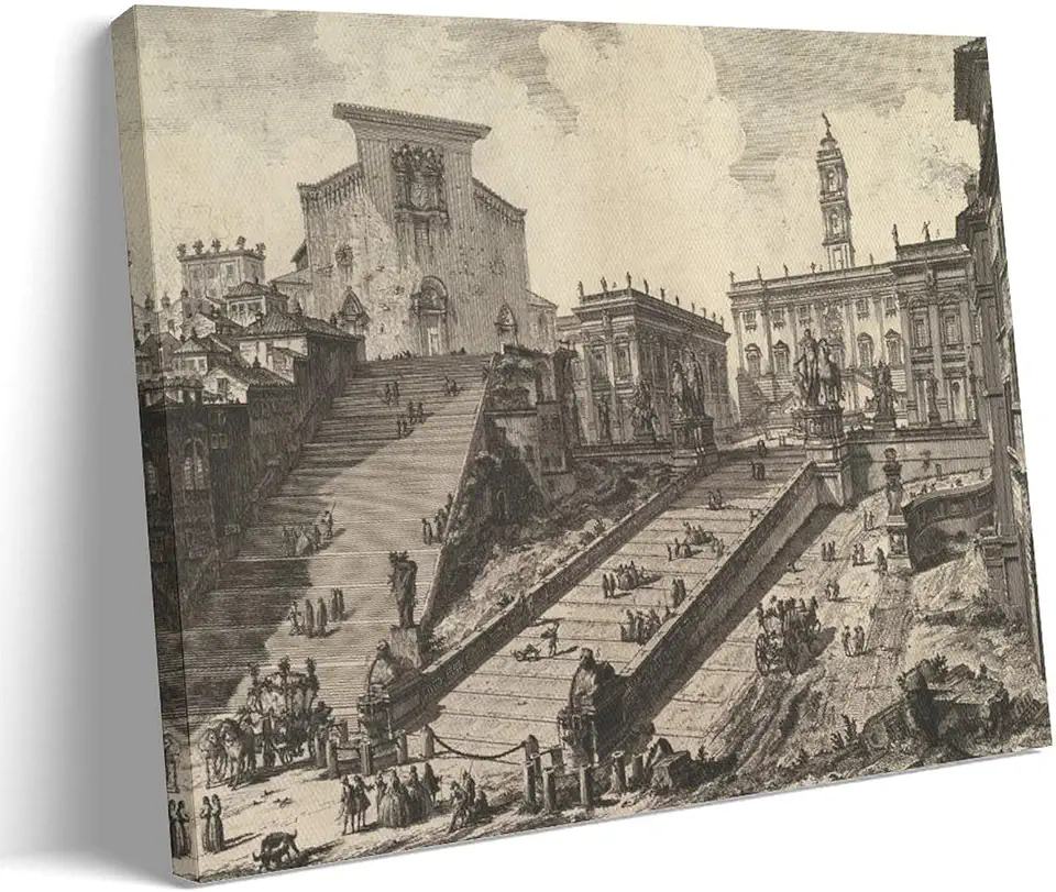 Giovanni Battista Piranesi View of The Roman Capitol, with The Staircase That Goes to The Church of Araceli Wall Art Prints Paintings Canvas Wall Art Decorative Bedroom Modern Home Print Picture Artwo