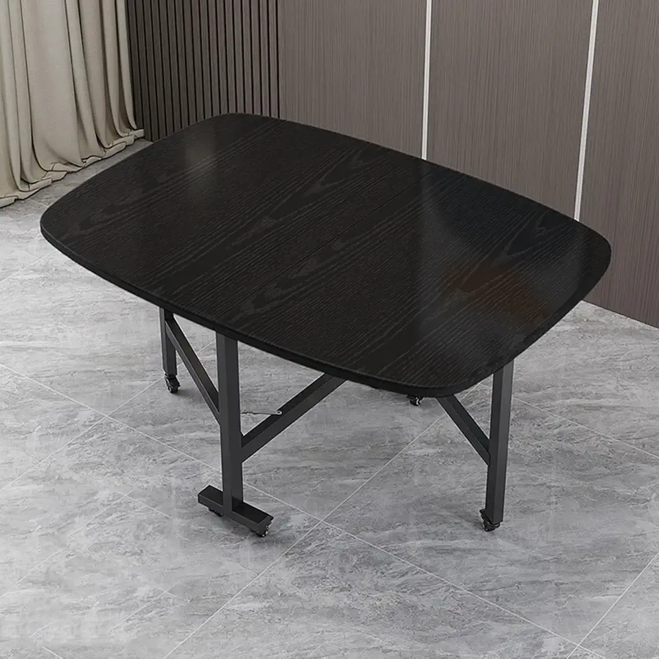 Simple Restaurant Drop-Leaf Kitchen Table, Drop Leaf Dining Table With 6 Wheels, Movable Swivel Casters, For Small Spaces Kitchen, Bedroom, Living Room, Space Saving Folding Dining Table(Black,100x60x