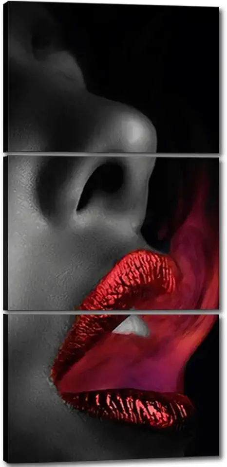 Yatsen Bridge 3 Pieces Sexy Girl Smoking Wall Art Modern Home Decor Sexy Women with Red Lips Spit Red Smoke Paintings HD Print Bar Hotel Wall Decor Gallery-Wrapped Easy to Hang-28x60 inches x 3pcs