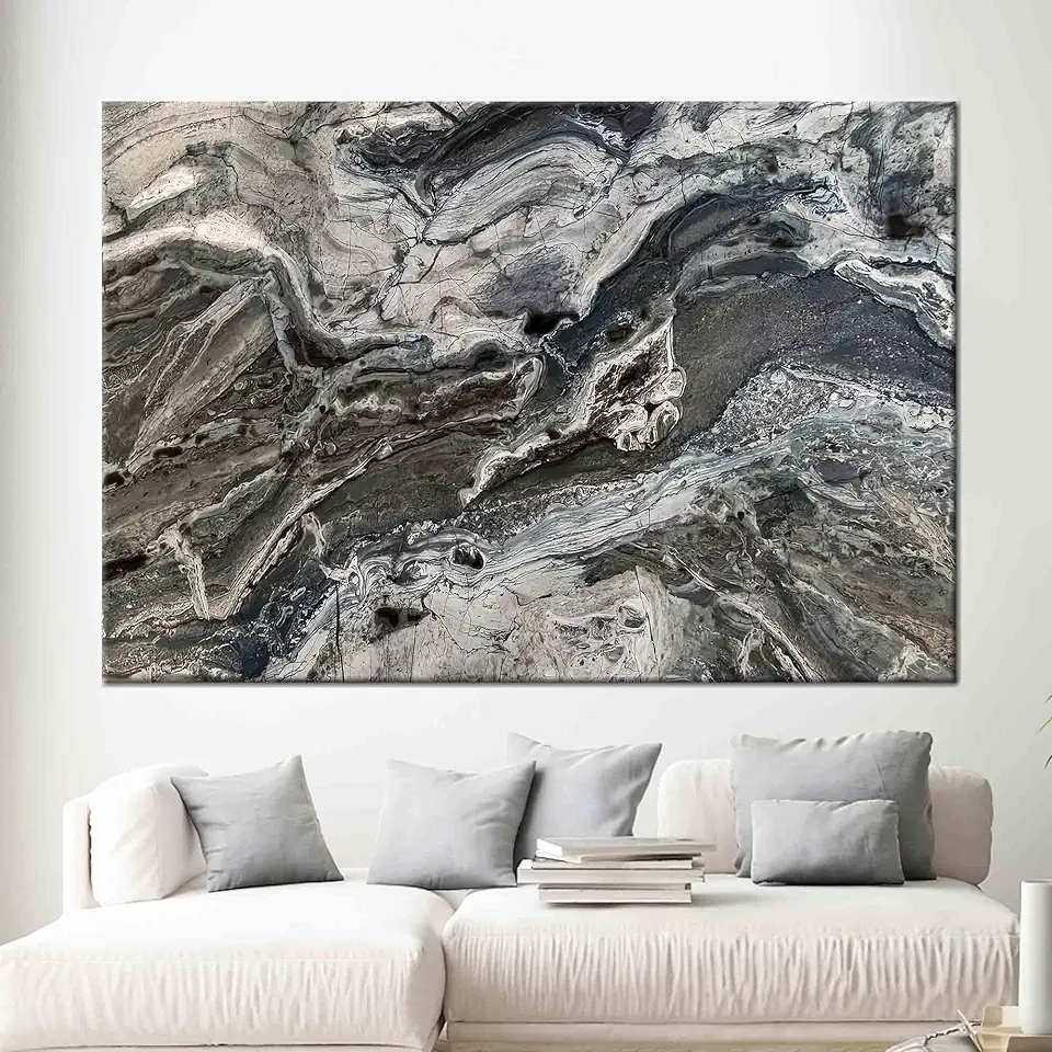 Stylish Black And Gray Stone Wall Canvas With Modern Abstract Design Ideal For Lofts And Sleek Contemporary Interiors - 1PC - 100x235