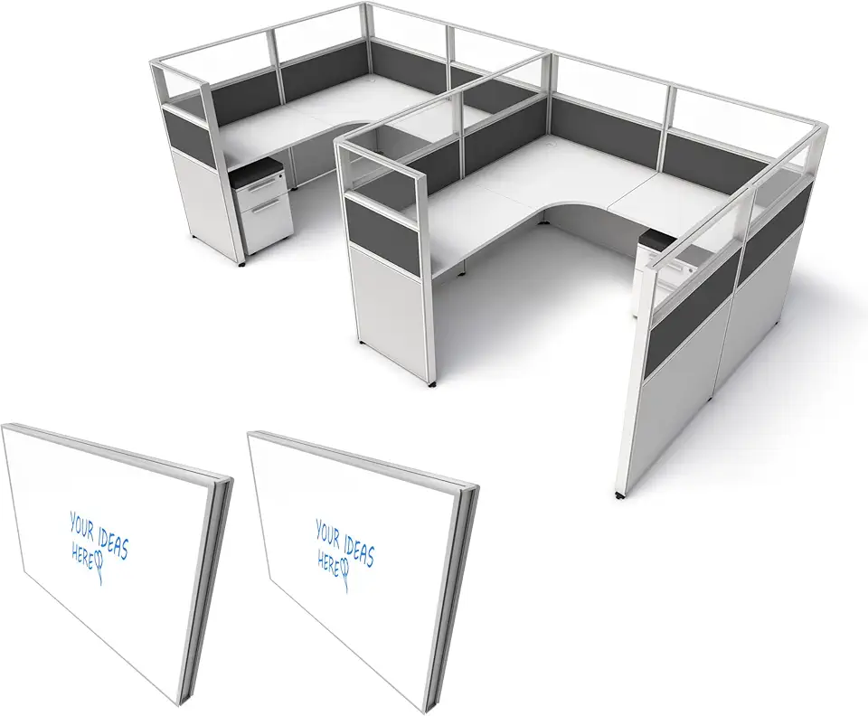 SUNLINE Office Cubicle - Modular Office Cubicle System with 7 Layout Options, Adjustable Panels, Wall Partitions, Drawers and 2 Magnetic Whiteboards, Customizable U and L Shaped Desk - Charcoal