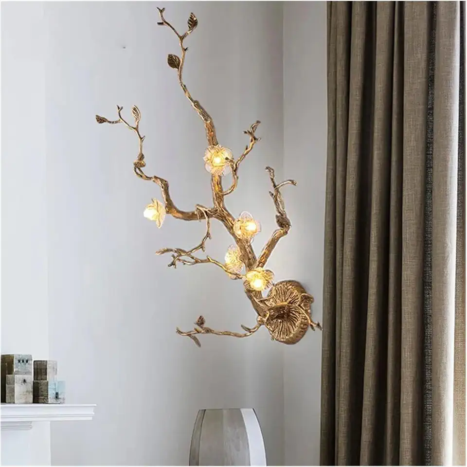 LED Indoor Wall Light, Gold Modern Wall Sconces Lighting Brass Tree Branches Lamp Bedside Decor Light Fixture